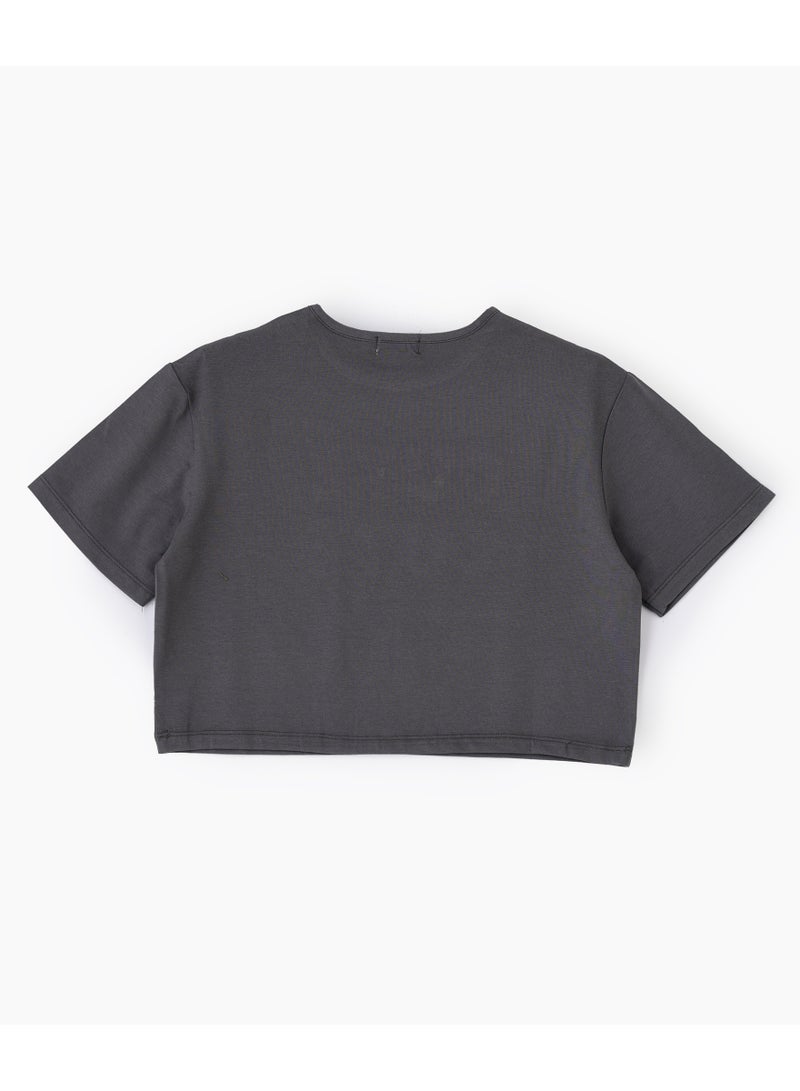 Jelliene Girls Charcoal Grey Sequin "CUTE" Tee - Image 2